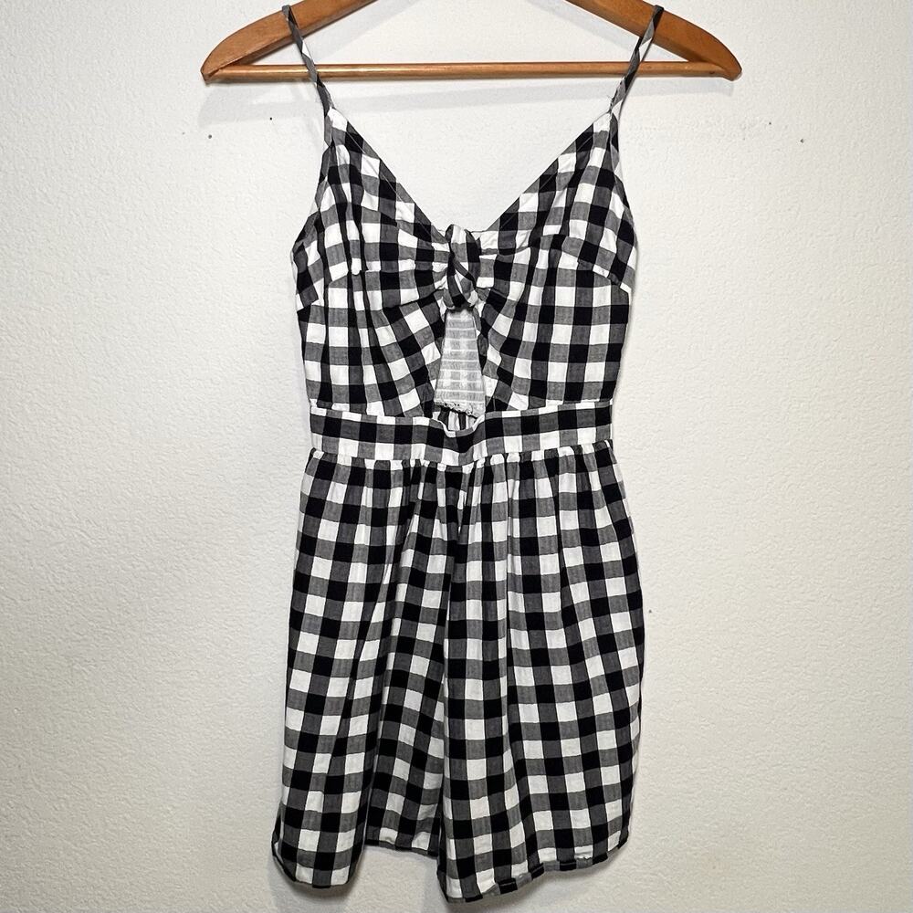 American Eagle Romper Size XXS Blue White Gingham Pockets Summer Cottage Preppy - Picture 2 of 15